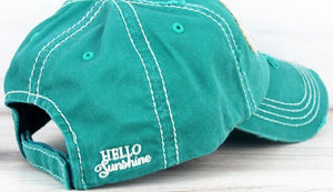 Hello Sunshine Distressed Cap in Turquoise