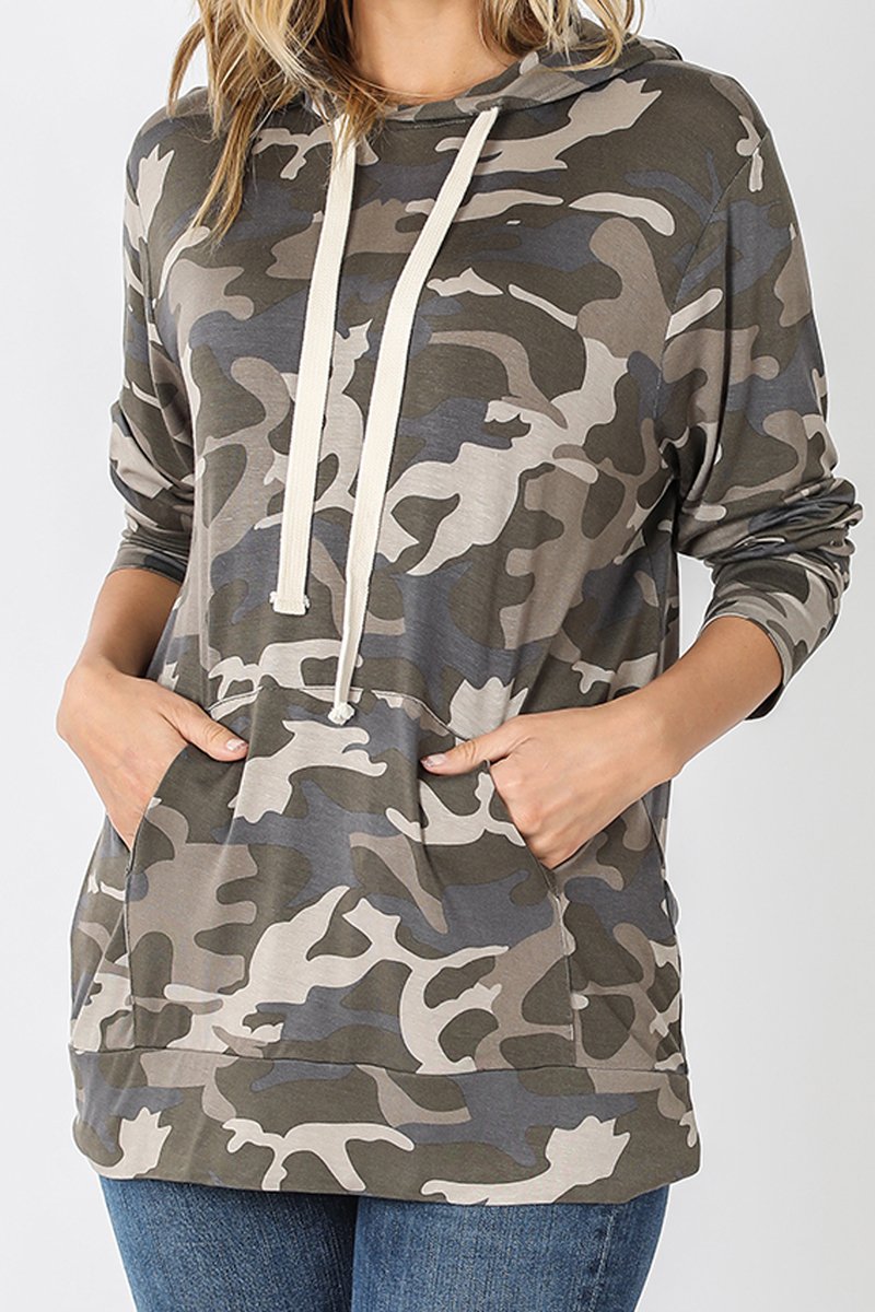 Hoodie with Front Pocket in Dusty Grey Camouflage