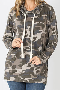 Hoodie with Front Pocket in Dusty Grey Camouflage