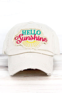 Hello Sunshine Distressed Cap in White