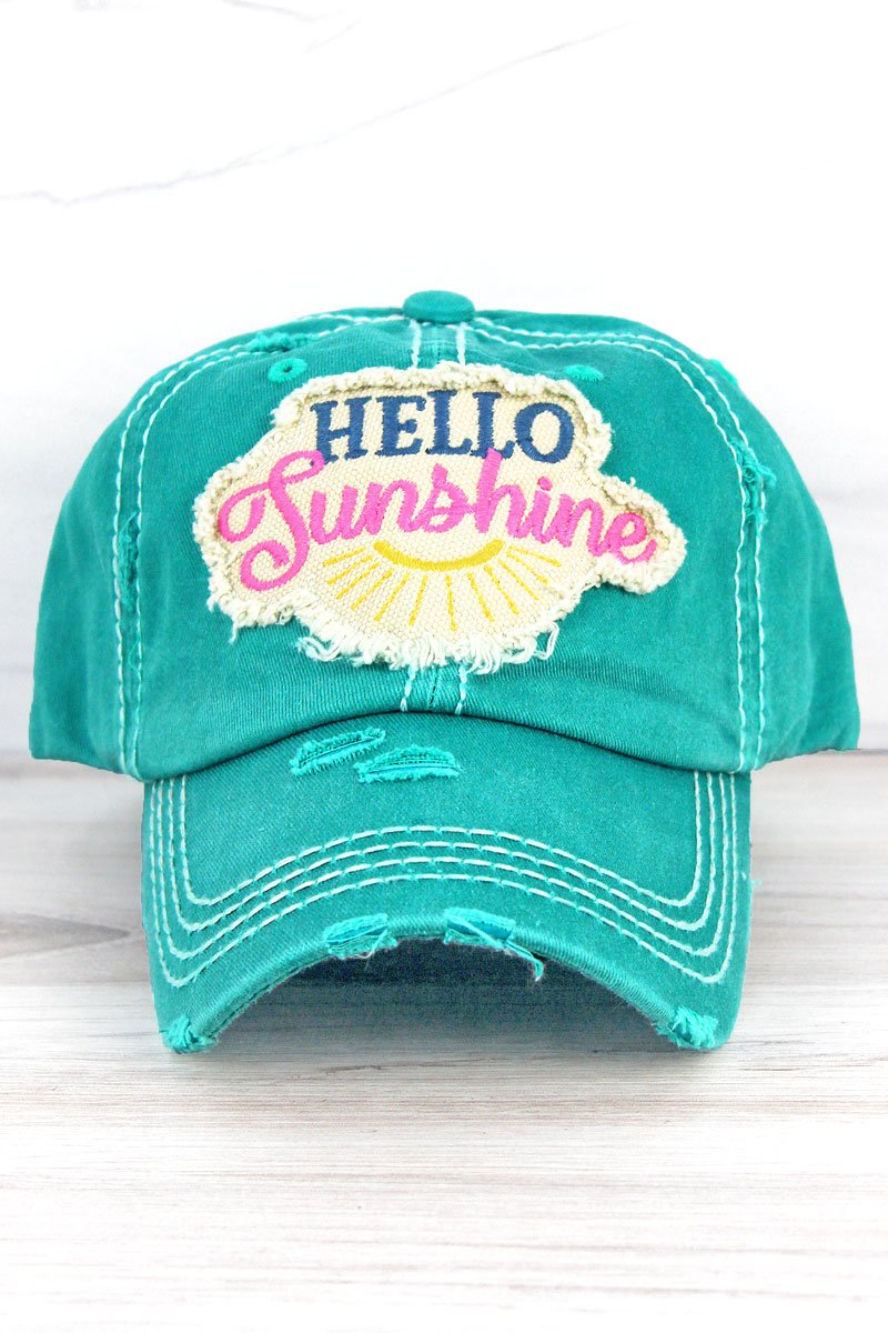 Hello Sunshine Distressed Cap in Turquoise