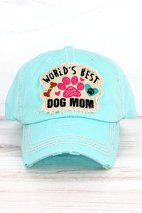 World's Best Dog Mom Distressed Cap in Mint