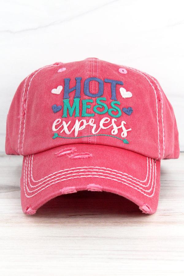 Hot Mess Express embroidered Cap in Salmon